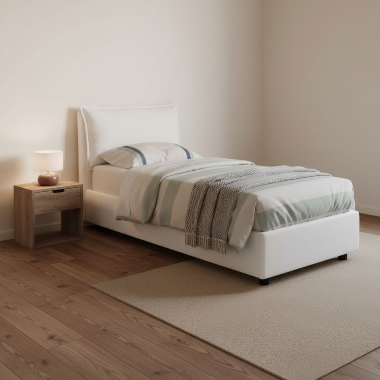 Letto una piazza contenitore bianco 95x215cm comodo - Azzurrino