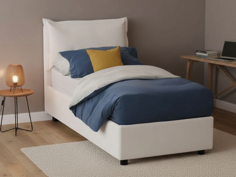 Letto una piazza contenitore bianco 95x215cm elegante - Perpetue