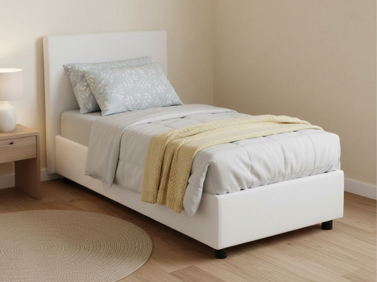 Letto una piazza contenitore bianco 95x215cm moderno - Shana