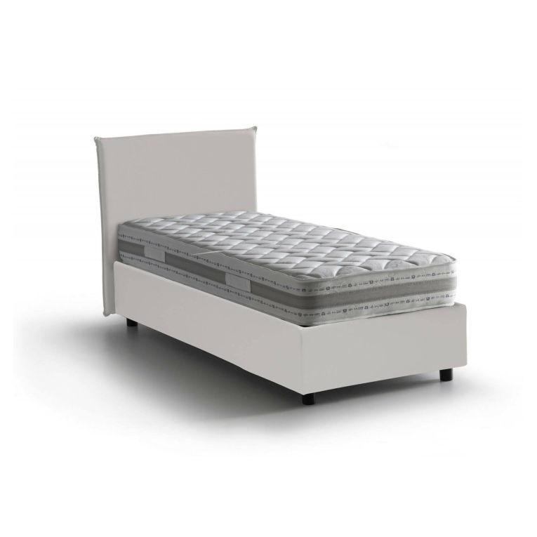 Letto una piazza contenitore bianco 95x215cm rivestimento in ecopelle - Domnitor