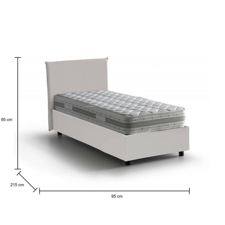 Letto una piazza contenitore bianco 95x215cm rivestimento in ecopelle - Domnitor