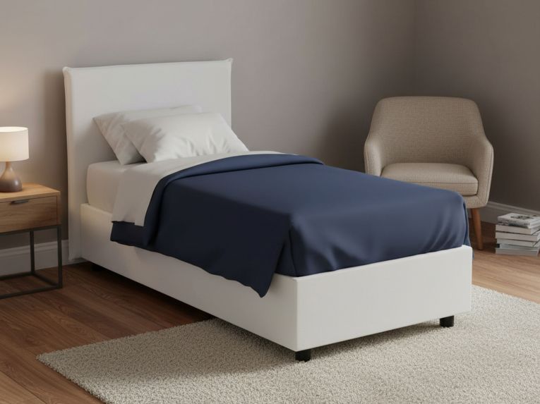 Letto una piazza contenitore bianco 95x215cm rivestimento in ecopelle - Domnitor