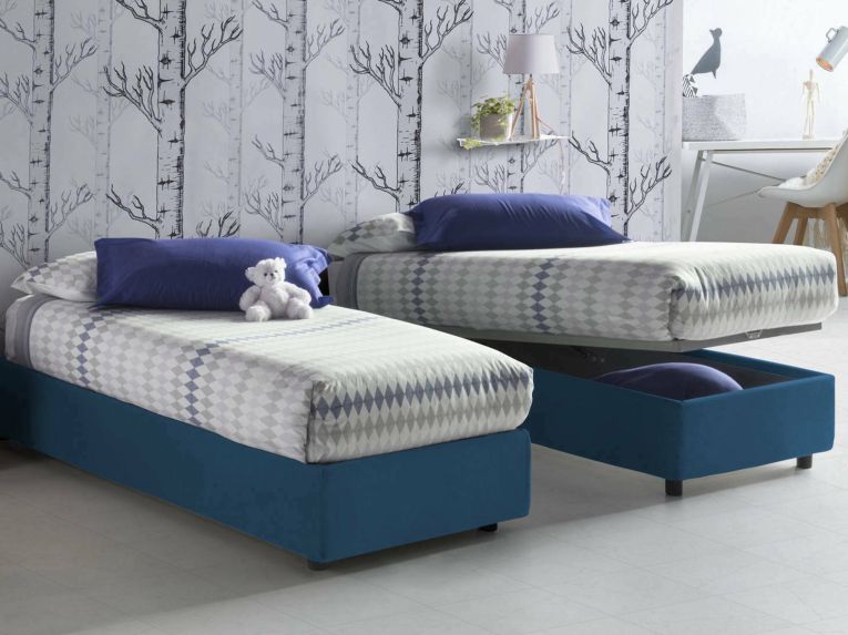 Letto una piazza contenitore blu 105x215cm rivestimento in tessuto - Aribal