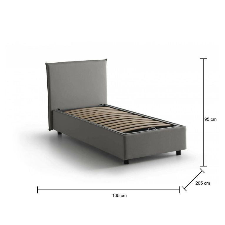 Letto una piazza contenitore grigio 105x205cm rete inclusa - Ajan