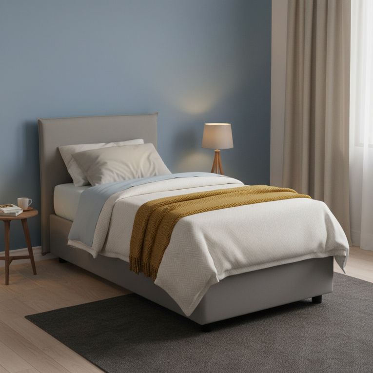 Letto una piazza contenitore grigio 105x215cm materasso incluso - Alison