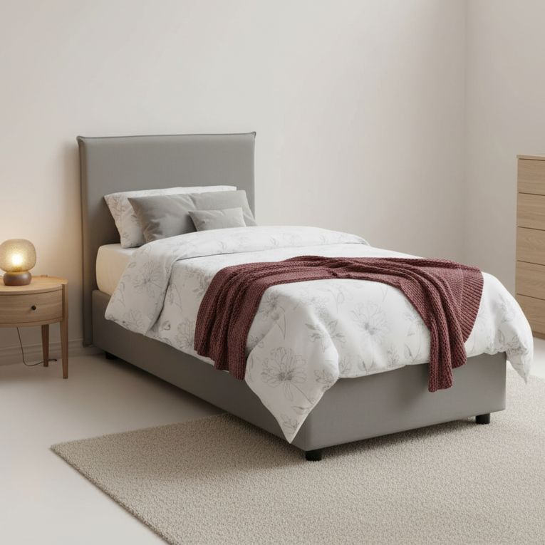 Letto una piazza contenitore grigio 95x215cm adatto per materasso 80x200 cm - Shana