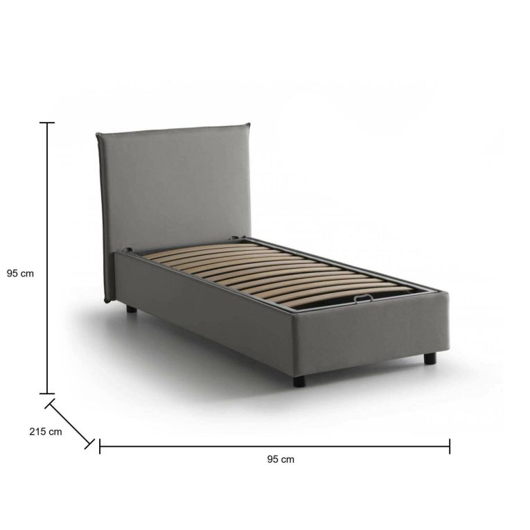 Letto una piazza contenitore grigio 95x215cm adatto per materasso 80x200 cm - Shana