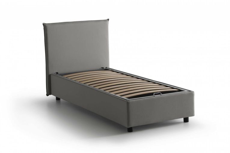Letto una piazza contenitore grigio 95x215cm adatto per materasso 80x200 cm - Shana