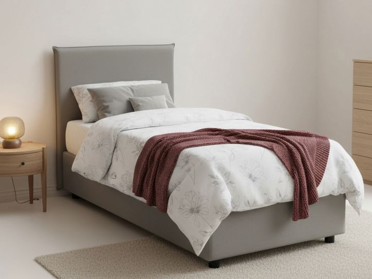 Letto una piazza contenitore grigio 95x215cm adatto per materasso 80x200 cm - Shana