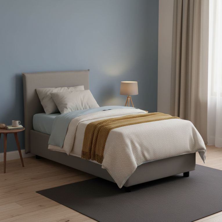 Letto una piazza contenitore grigio 95x215cm rivestimento in tessuto - Boudicca