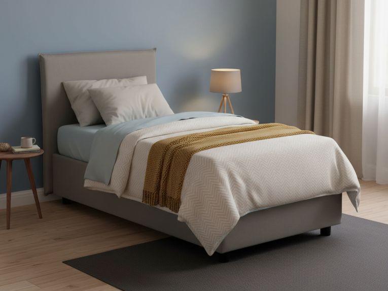Letto una piazza contenitore grigio 95x215cm rivestimento in tessuto - Boudicca