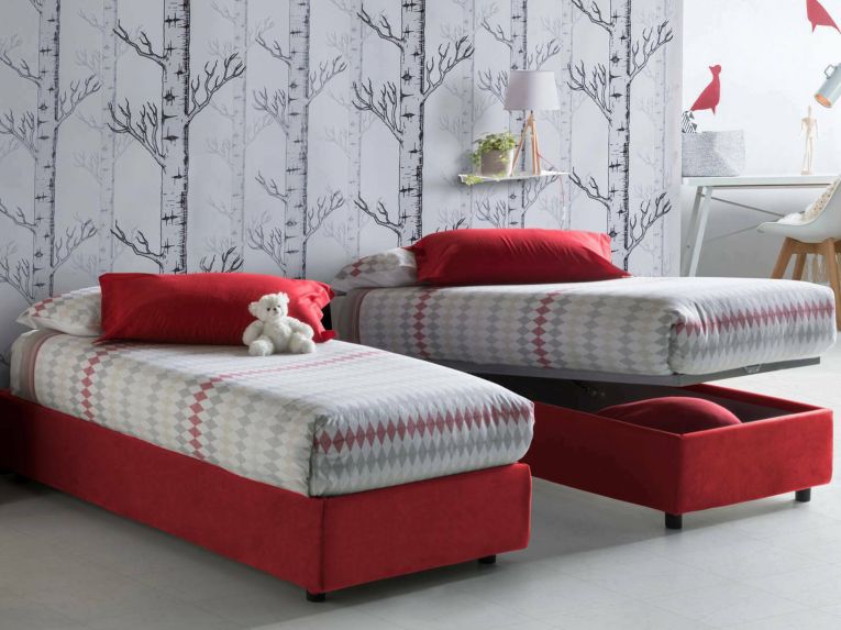 Letto una piazza contenitore rosso 105x205cm sfoderabile - Acrostico