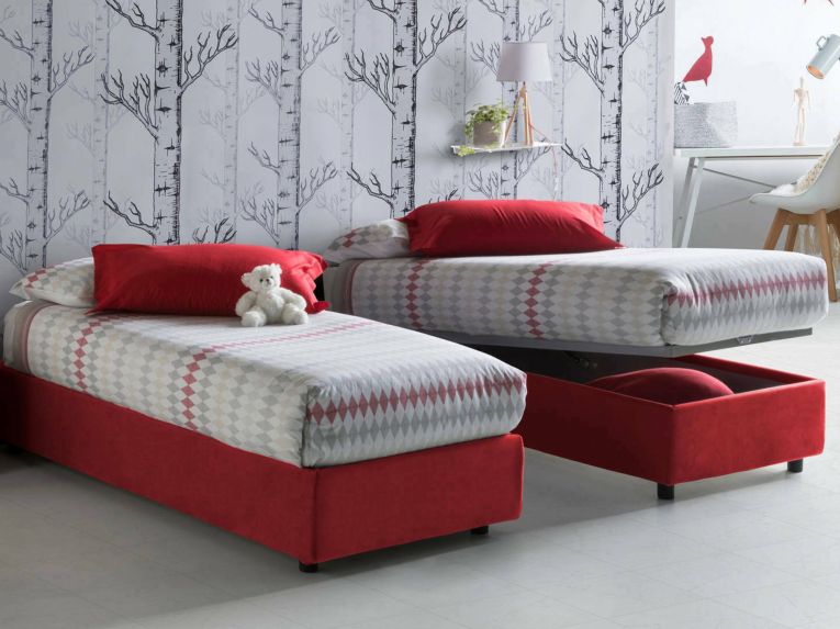 Letto una piazza contenitore rosso 105x215cm materasso incluso - Aribal