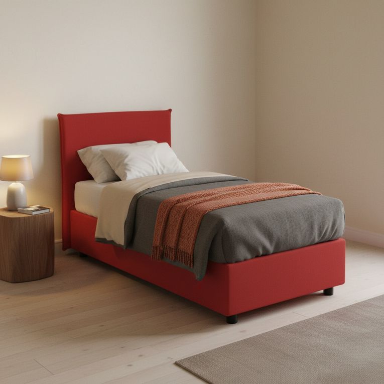 Letto una piazza contenitore rosso 105x215cm rivestimento in tessuto - Alder