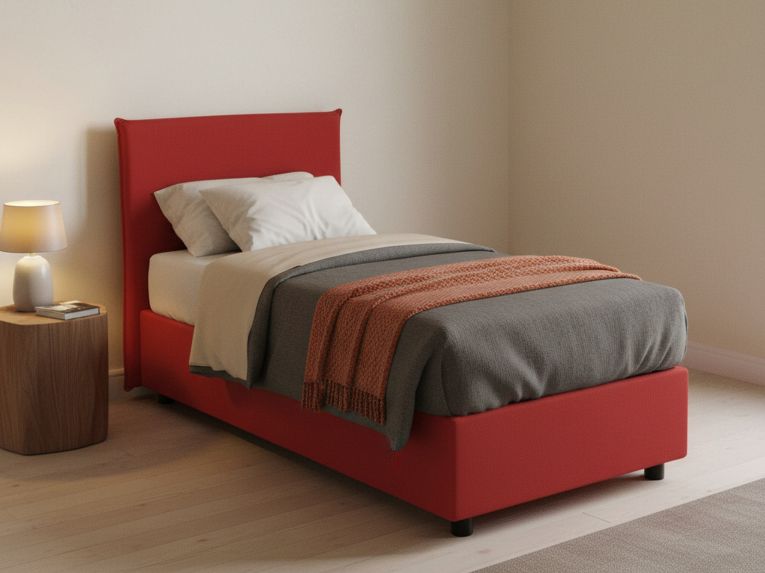 Letto una piazza contenitore rosso 105x215cm rivestimento in tessuto - Alder