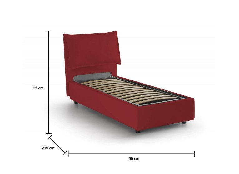 Letto una piazza contenitore rosso 95x205cm adatto per materasso 80x190 cm - Alto
