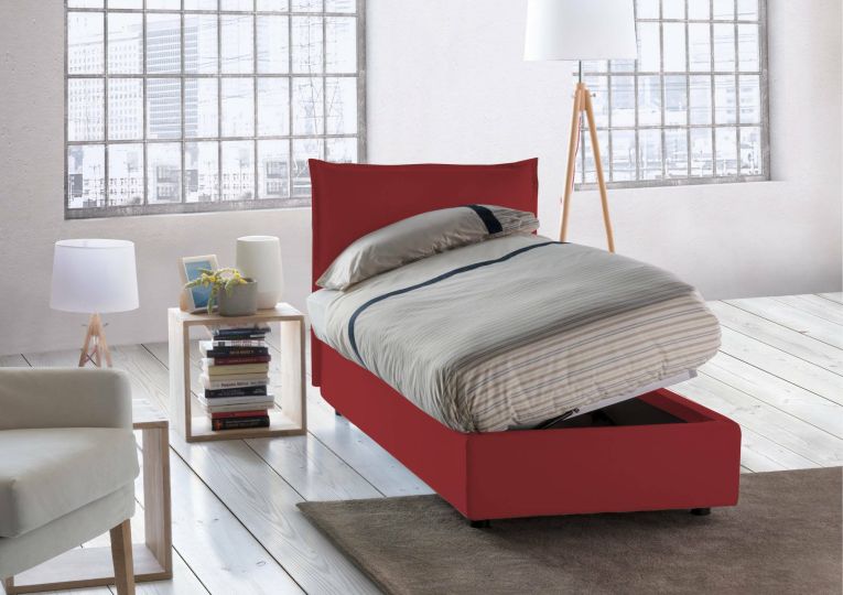 Letto una piazza contenitore rosso 95x205cm rivestimento in tessuto - Aphrodite
