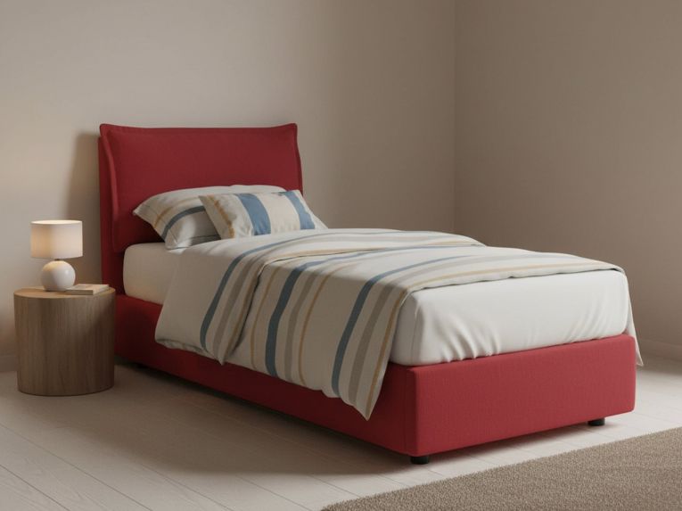 Letto una piazza contenitore rosso 95x205cm rivestimento in tessuto - Aphrodite