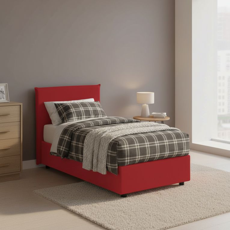Letto una piazza contenitore rosso 95x205cm sfoderabile - Argentino