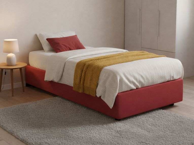 Letto una piazza contenitore rosso 95x215cm materasso incluso - Avova
