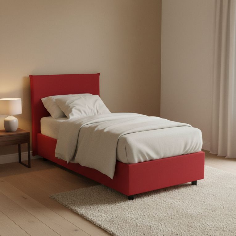 Letto una piazza contenitore rosso 95x215cm rivestimento in tessuto - Shana