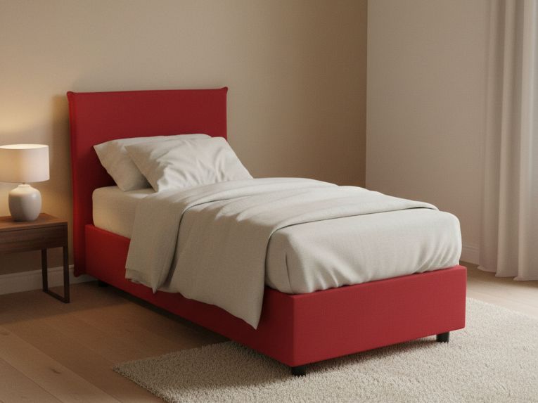 Letto una piazza contenitore rosso 95x215cm rivestimento in tessuto - Shana