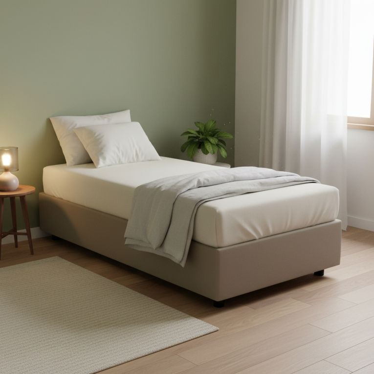 Letto una piazza contenitore tortora 105x205cm adatto per materasso 90x190 cm - Nantine