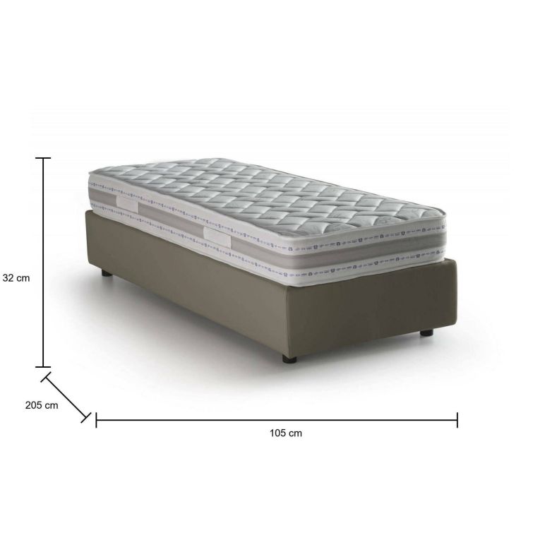 Letto una piazza contenitore tortora 105x205cm adatto per materasso 90x190 cm - Nantine