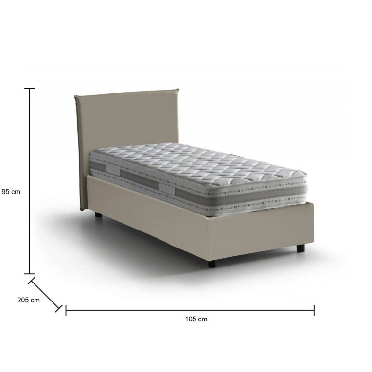 Letto una piazza contenitore tortora 105x205cm rivestimento in ecopelle - Bernarda