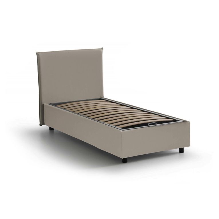 Letto una piazza contenitore tortora 105x205cm rivestito in ecopelle - UmmHakim