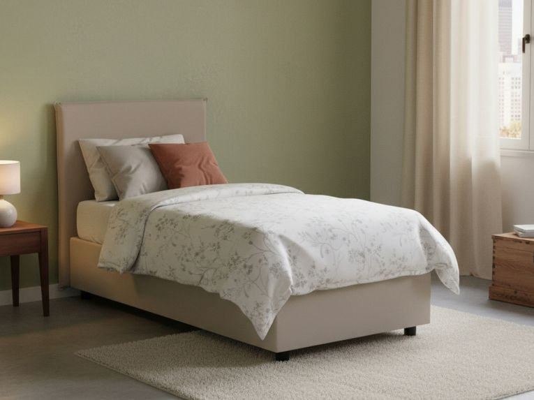 Letto una piazza contenitore tortora 105x205cm rivestito in ecopelle - UmmHakim
