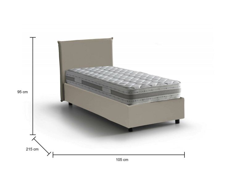 Letto una piazza contenitore tortora 105x215cm rivestimento in ecopelle - Albia