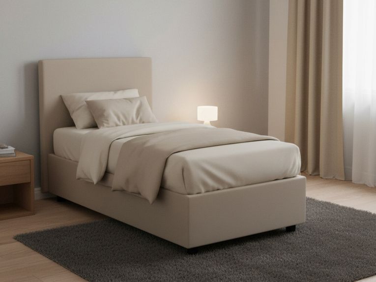 Letto una piazza contenitore tortora 105x215cm rivestimento in ecopelle - Albia