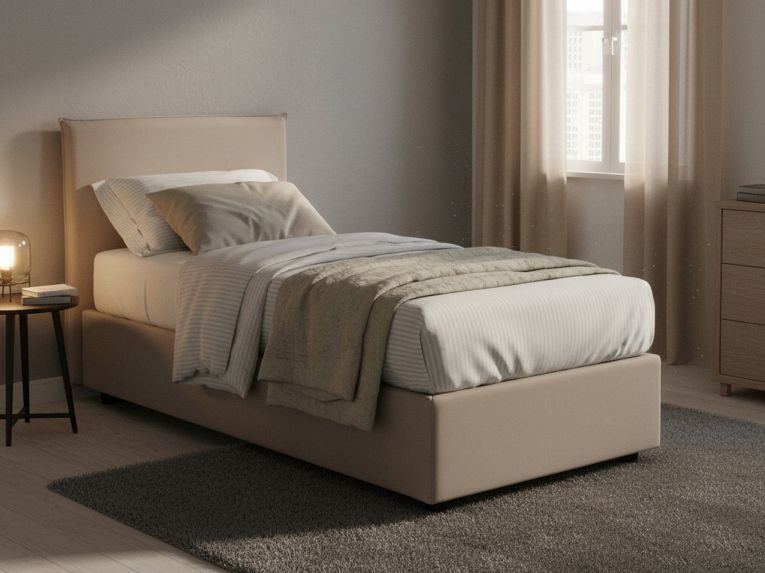 Letto una piazza contenitore tortora 105x215cm rivestimento in tessuto - Alison
