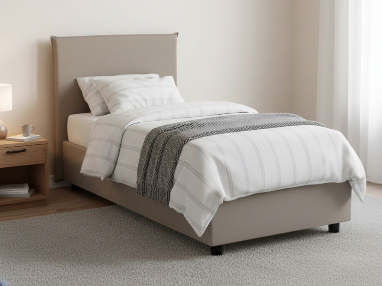 Letto una piazza contenitore tortora 105x215cm rivestito in ecopelle - ArtemisiaI