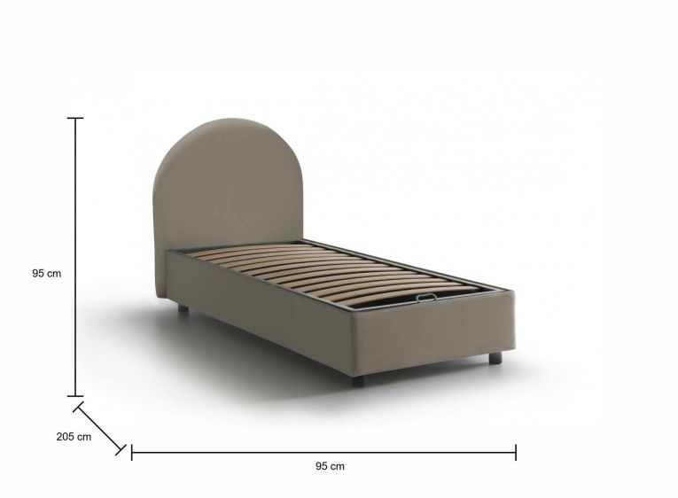 Letto una piazza contenitore tortora 95x205cm elegante - Aglie