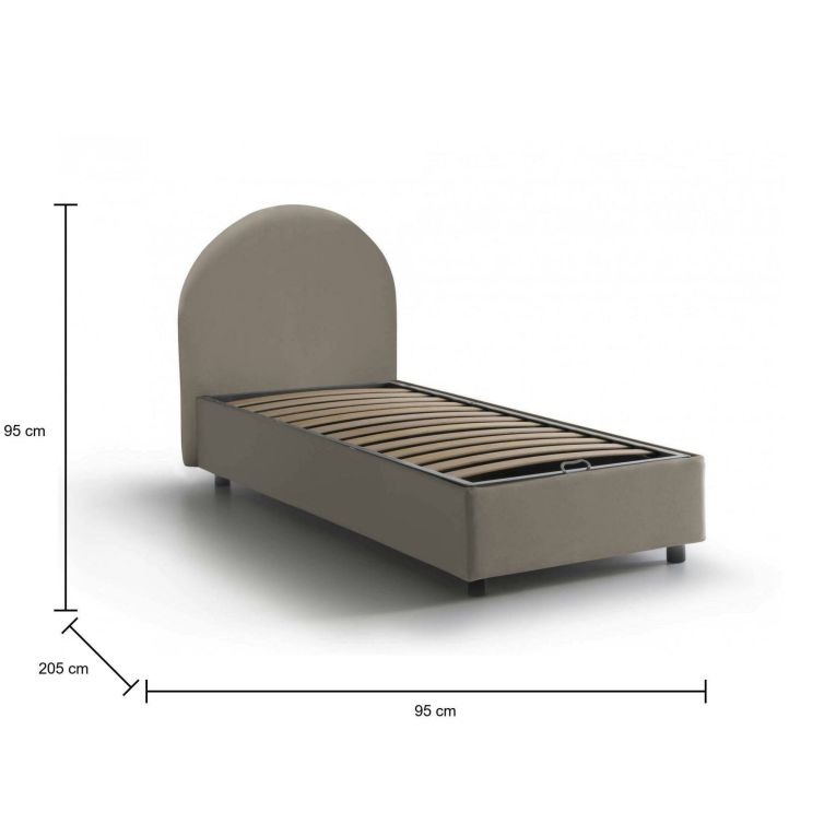 Letto una piazza contenitore tortora 95x205cm moderno - Fedra