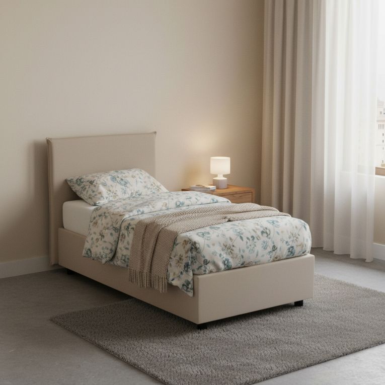 Letto una piazza contenitore tortora 95x205cm sfoderabile - Tashkent