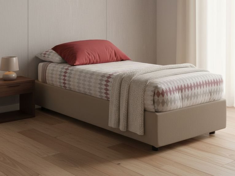 Letto una piazza contenitore tortora 95x215cm rivestimento in ecopelle - Artesh