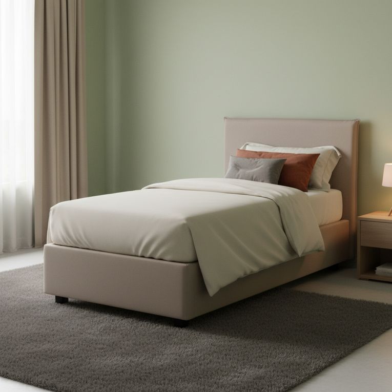 Letto una piazza contenitore tortora 95x215cm rivestimento in tessuto - Boudicca