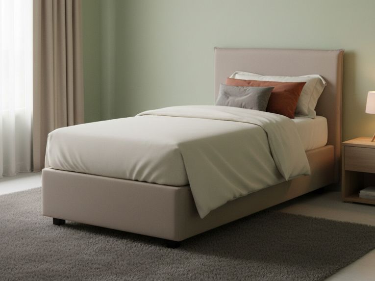 Letto una piazza contenitore tortora 95x215cm rivestimento in tessuto - Boudicca