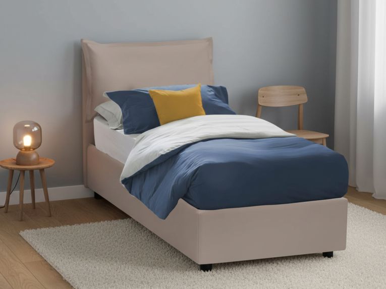 Letto una piazza contenitore tortora 95x215cm rivestito in ecopelle - Perpetue