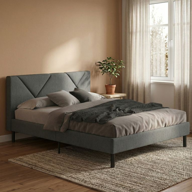 Letto una Piazza e Mezza 120x190 cm Imbottito Moderno Grigio con Rete a Doghe e Vano Testiera Salvaspazio 129x204x100h – Hemera