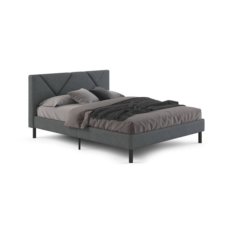 Letto una Piazza e Mezza 120x190 cm Imbottito Moderno Grigio con Rete a Doghe e Vano Testiera Salvaspazio 129x204x100h – Hemera