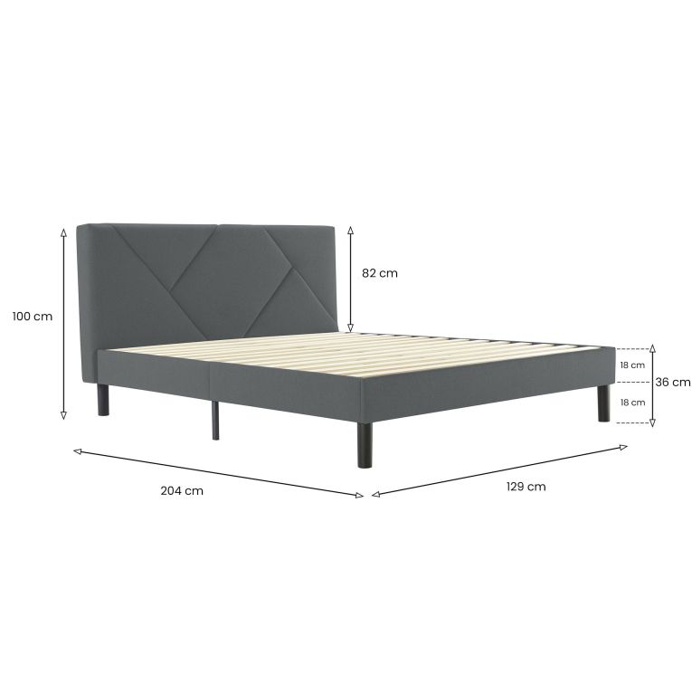 Letto una Piazza e Mezza 120x190 cm Imbottito Moderno Grigio con Rete a Doghe e Vano Testiera Salvaspazio 129x204x100h – Hemera