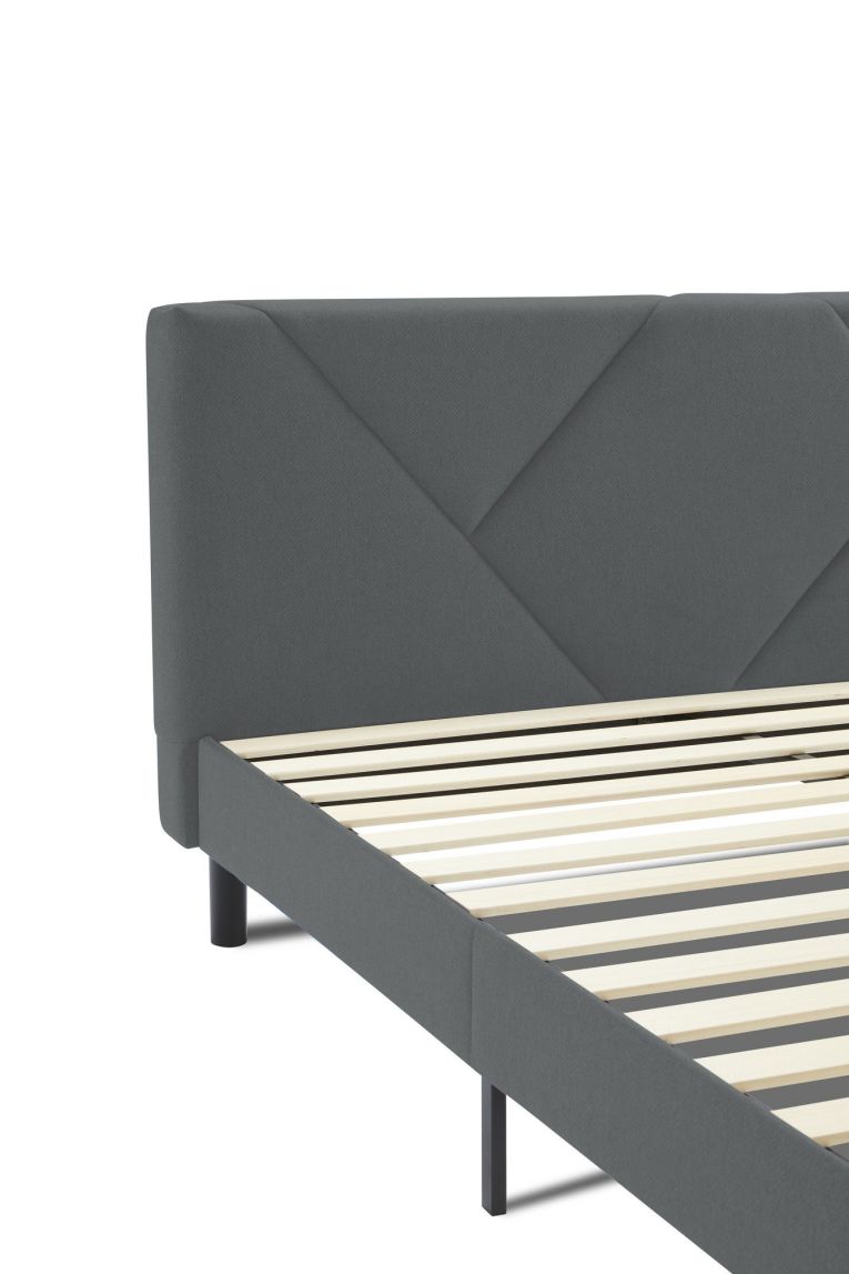 Letto una Piazza e Mezza 120x190 cm Imbottito Moderno Grigio con Rete a Doghe e Vano Testiera Salvaspazio 129x204x100h – Hemera