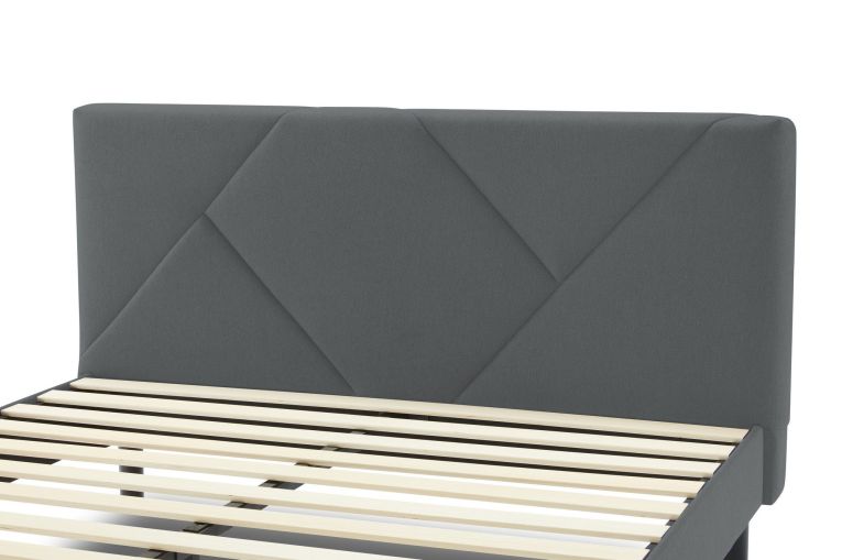 Letto una Piazza e Mezza 120x190 cm Imbottito Moderno Grigio con Rete a Doghe e Vano Testiera Salvaspazio 129x204x100h – Hemera
