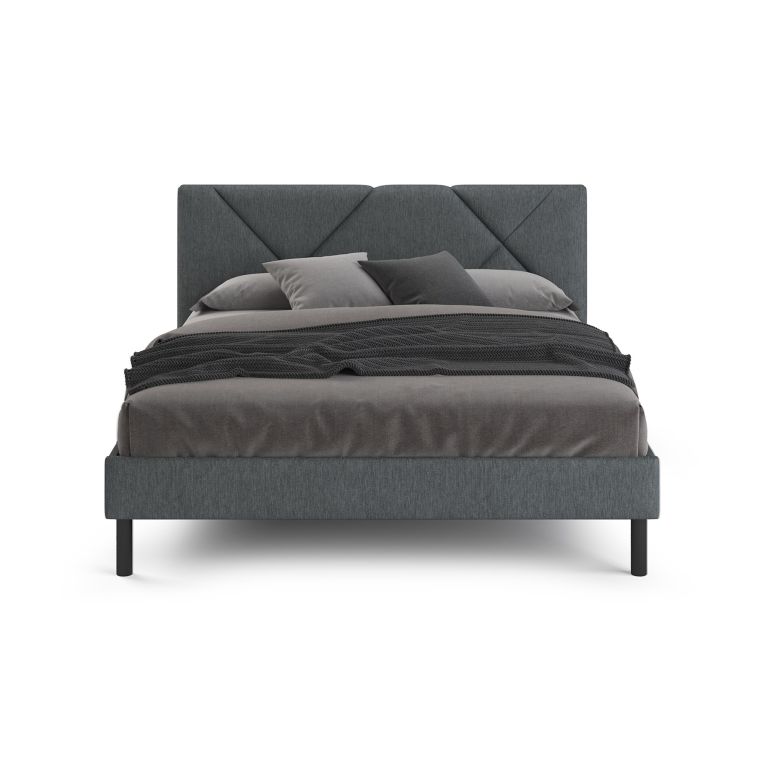 Letto una Piazza e Mezza 120x190 cm Imbottito Moderno Grigio con Rete a Doghe e Vano Testiera Salvaspazio 129x204x100h – Hemera