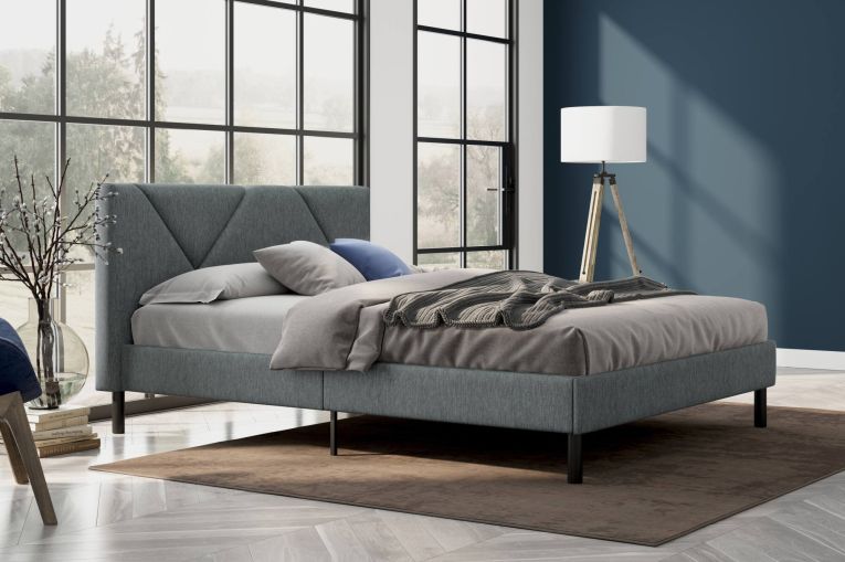 Letto una Piazza e Mezza 120x190 cm Imbottito Moderno Grigio con Rete a Doghe e Vano Testiera Salvaspazio 129x204x100h – Hemera