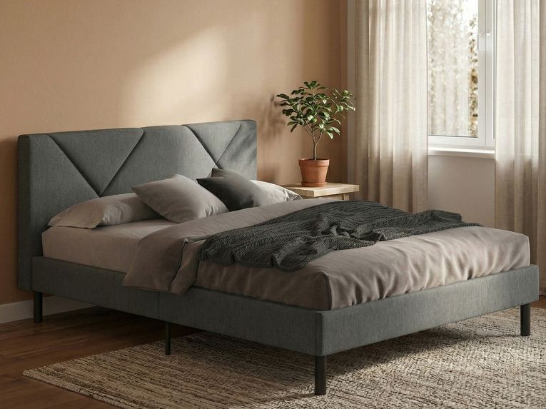 Letto una Piazza e Mezza 120x190 cm Imbottito Moderno Grigio con Rete a Doghe e Vano Testiera Salvaspazio 129x204x100h – Hemera